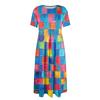 Women's Fashionable Print Round Neck Short Sleeved Loose Hem Pocket Dress