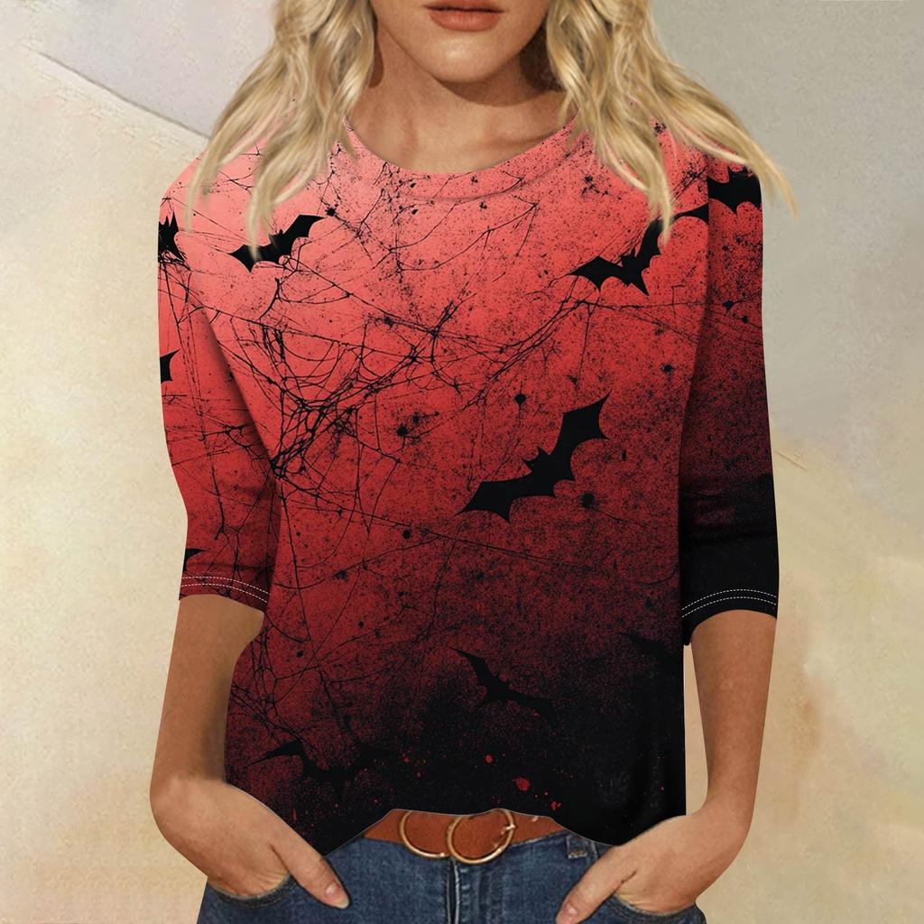 Women's Fashion Casual Round Neck 3/4 Sleeve Loose Printed T-Shirt Ladies Top