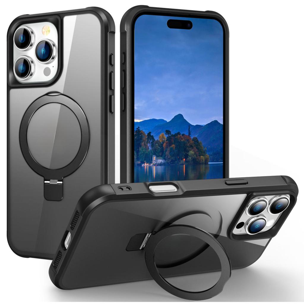 For iPhone 16 Pro Max Case Compatible with MagSafe Ring Holder Kickstand TPU+PC Phone Cover