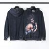 American High Street Trendy Brand Vintage Distressed Washed INS Print Hoodie Loose Vibe Hoodie for Men and Women