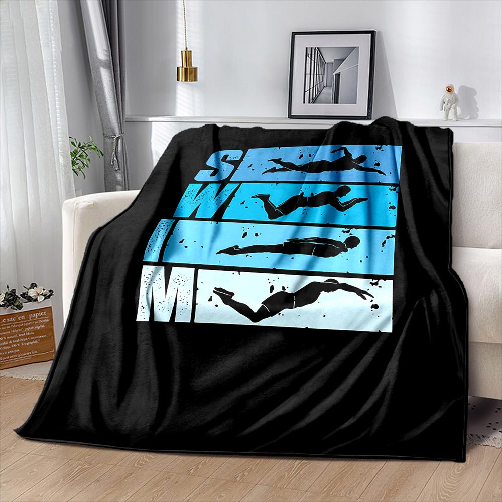 Swimming Sports Theme Blanket for Couch or Bed - 3D Decorative Blanket - Cozy Soft Lightweight Blankets Suitable for All Seasons