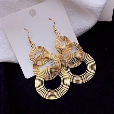 3 Circles Long Hanging Earrings for Women Gold Color Multi-layers Wrap Round Big Statement Exaggerated FashionEar Jewelry