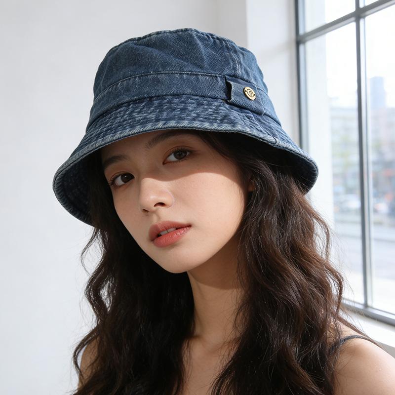 Bucket Hat Women's Plain Face Versatile Black Basin Hat Korean Version Wide Brim Shows Face Small Sun Protection