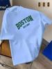 Men's Summer 100% Pure Cotton Fashionable Casual Sports Loose Boston Letter Pattern Print Round Neck Short Sleeved T-shirt Top