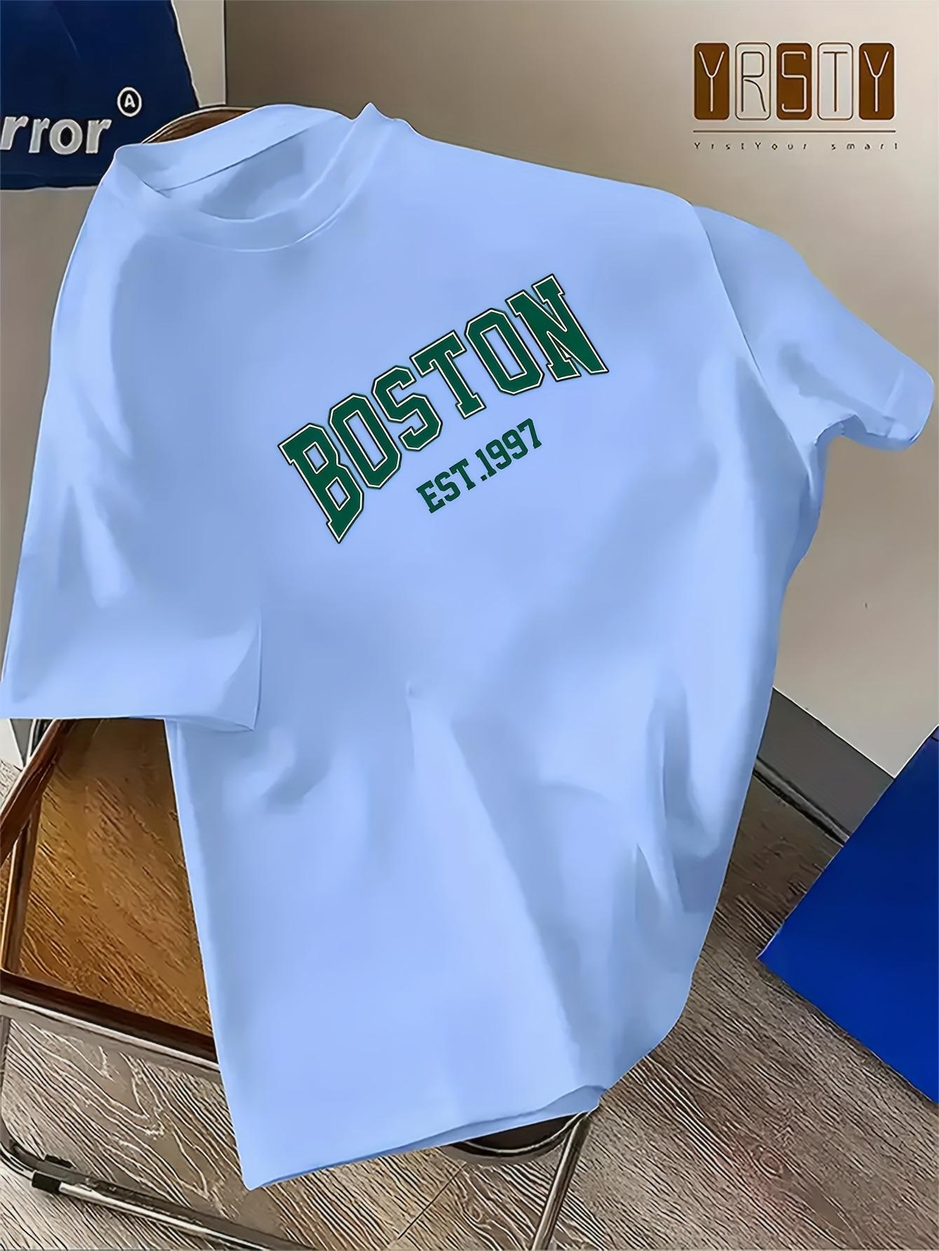 

Men s summer 100% pure cotton fashionable casual sports loose Boston letter pattern print round neck short sleeved T-shirt top 5XL різнокольоровий