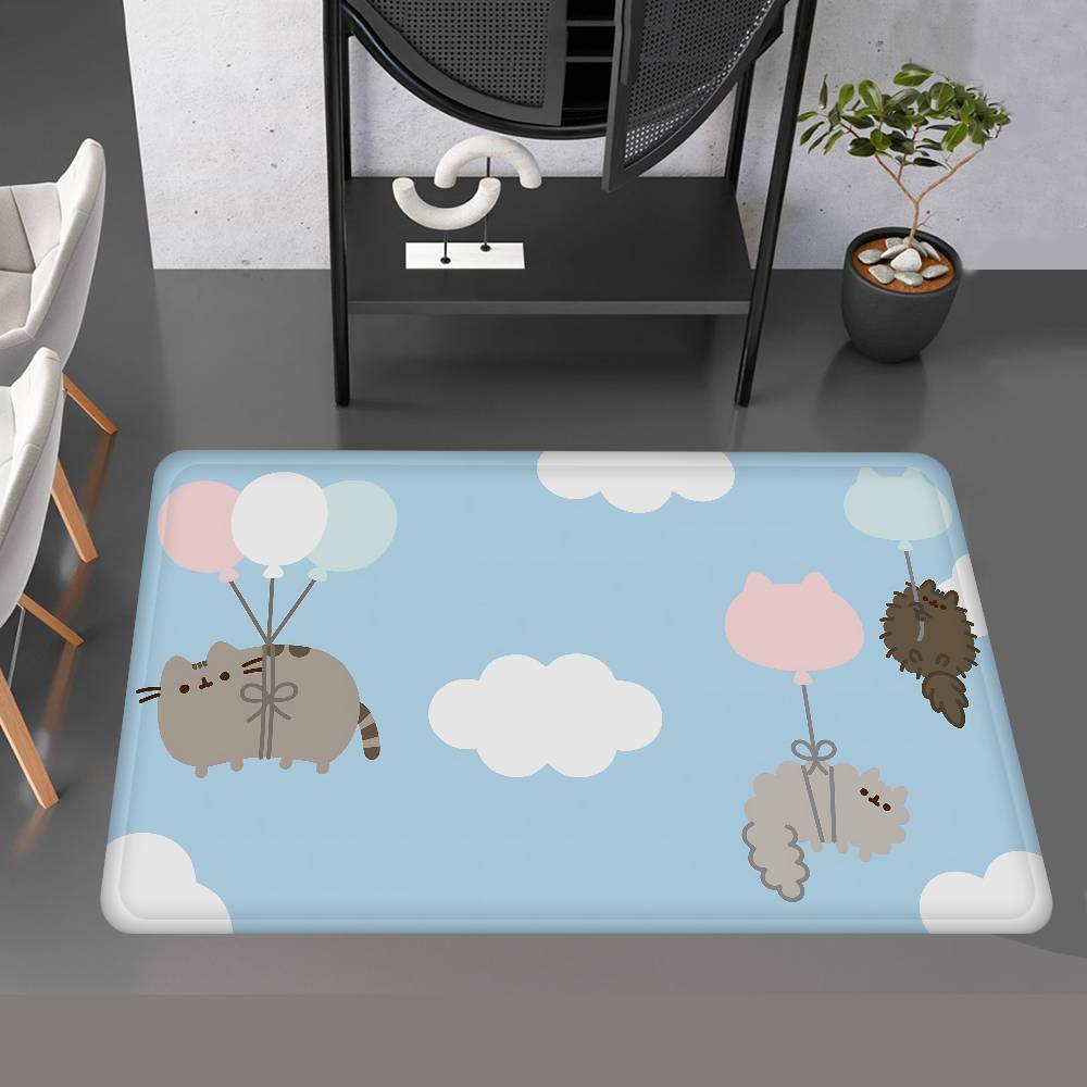 Anime P-Pusheen Cute Cat Door Mat Washable Non-Slip Living Room Sofa Chairs Area Mat Kitchen Doormat Area Rug