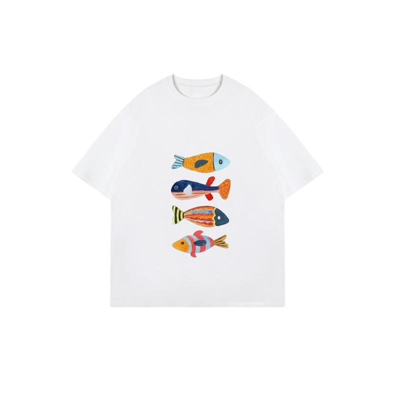 Oversized T Shirt Black Colorful Fish Print Casual Summer Wear