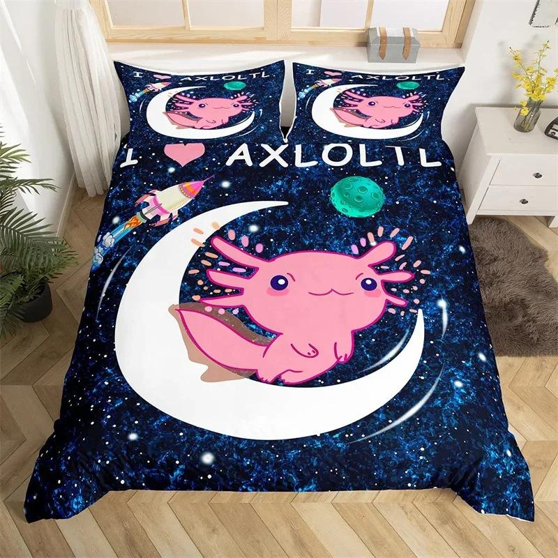 Cartoon Salamander Bedding Set, Maple Leaf Duvet Set, Microfiber Marine Life Three-piece Set.