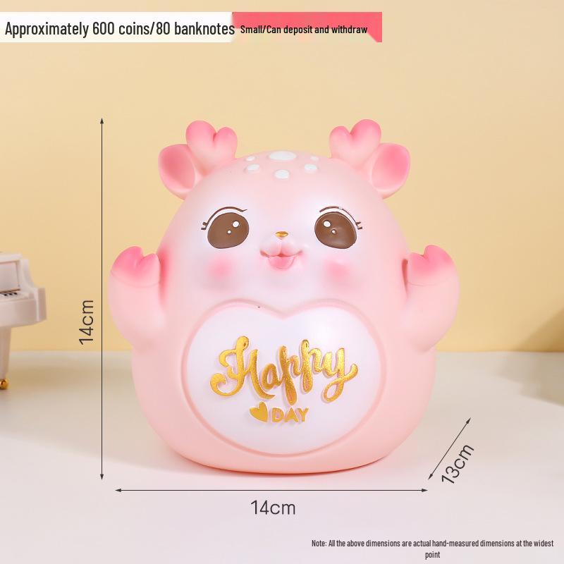 New Deer Cartoon Large Piggy Bank: Net Red Savings Bank for Girls, Kids' Gift