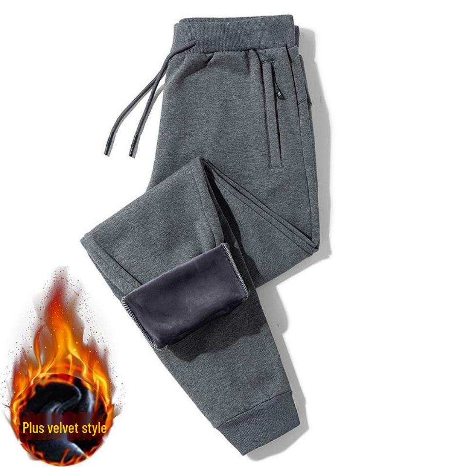 

Men s Plus Velvet Warm Casual Cuffed Solid Color Loose Sports Pants 4XL темно-сірий колір