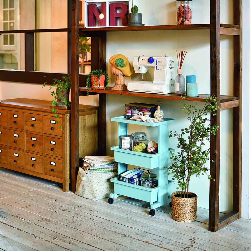 JEJ Astage Storage Lycee Table Wagon 3 Tiers Blue Made In Japan Easy Assembly Width 45 X Depth 30 X Height Cm (Approx.) 71.5
