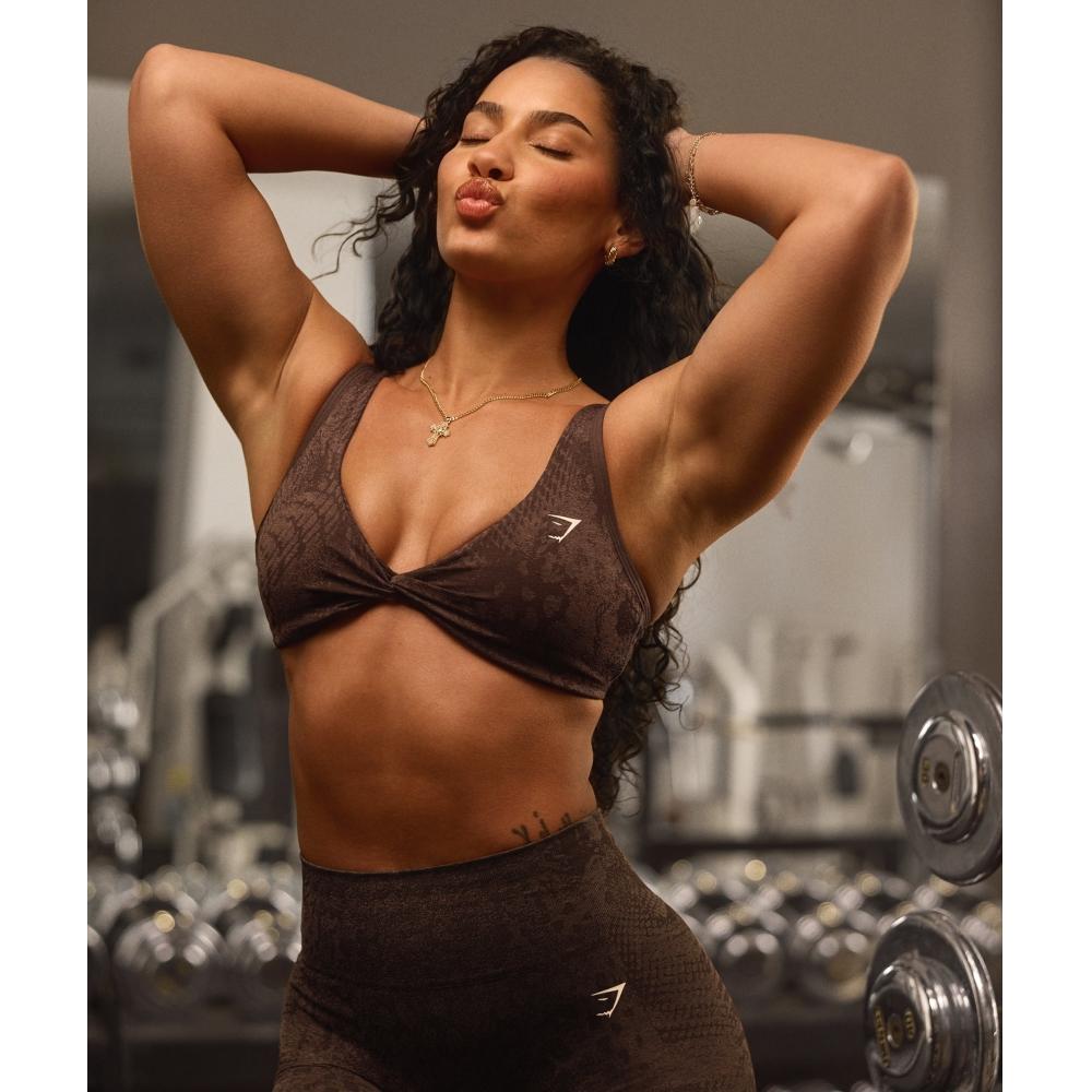 Gymshark Adapt X Whitney Animal Seamless Twist Front Bra Archive Brown Soft Brown B3b3g Nc4p