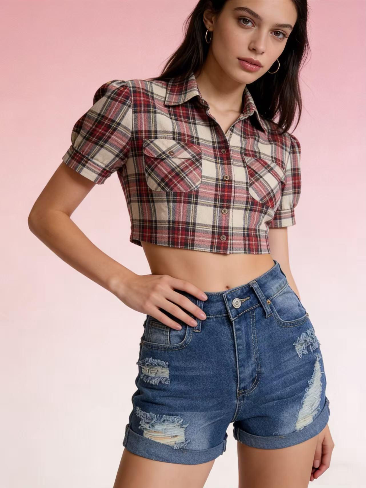 Summer Trendy Ripped European & American Style Women s Three-Quarter Length Jeans Large синий
