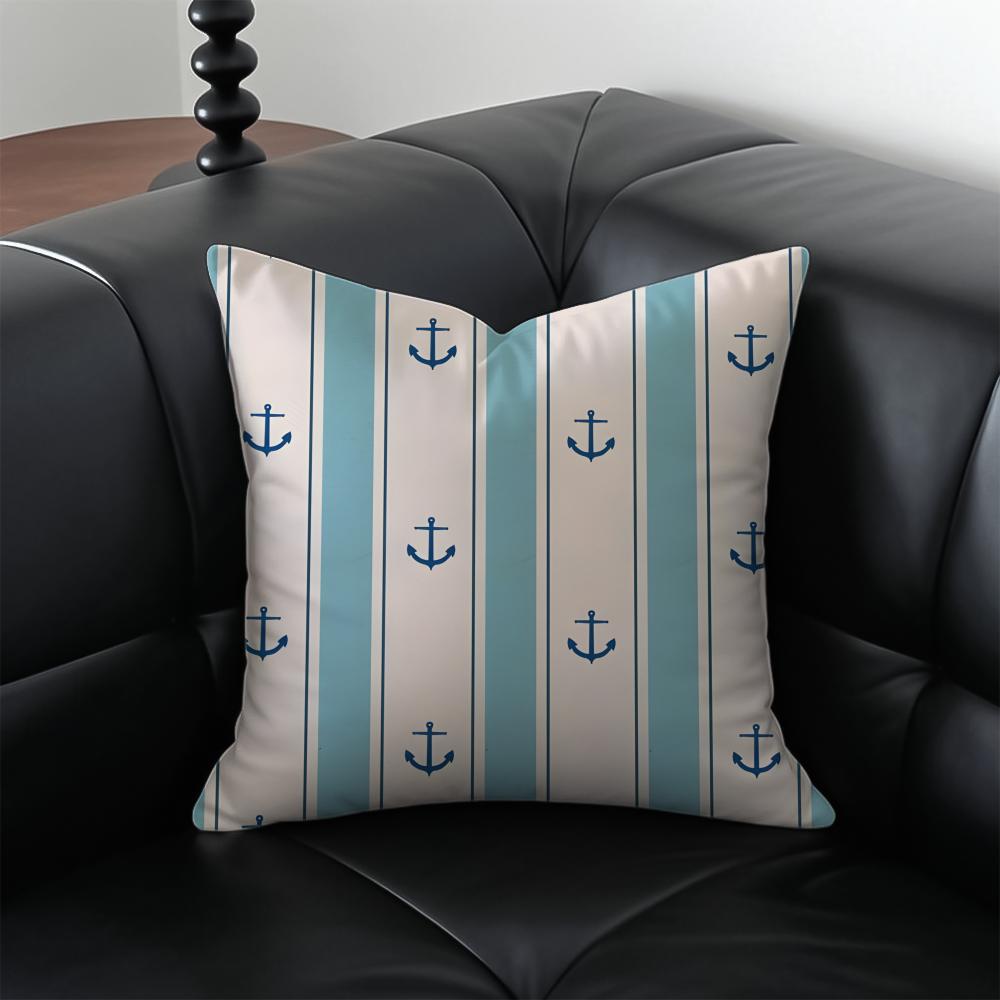 Fashion Relaxed Ocean Breeze Anchor Cushion Cover Pillow Case Antidustmite Invisible Zipper Silky Plush Cushion