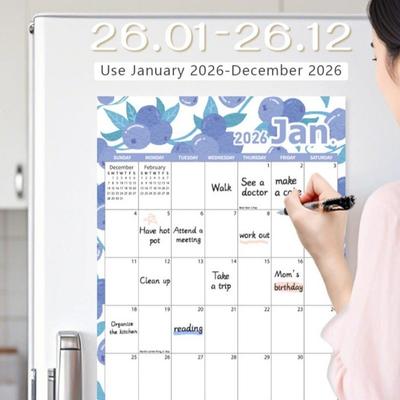 New Magnetic Refrigerator Calendar 12-month Whiteboard Daily Planning Calendar Smudge-proof Reusable Punch-In Planner Home Use
