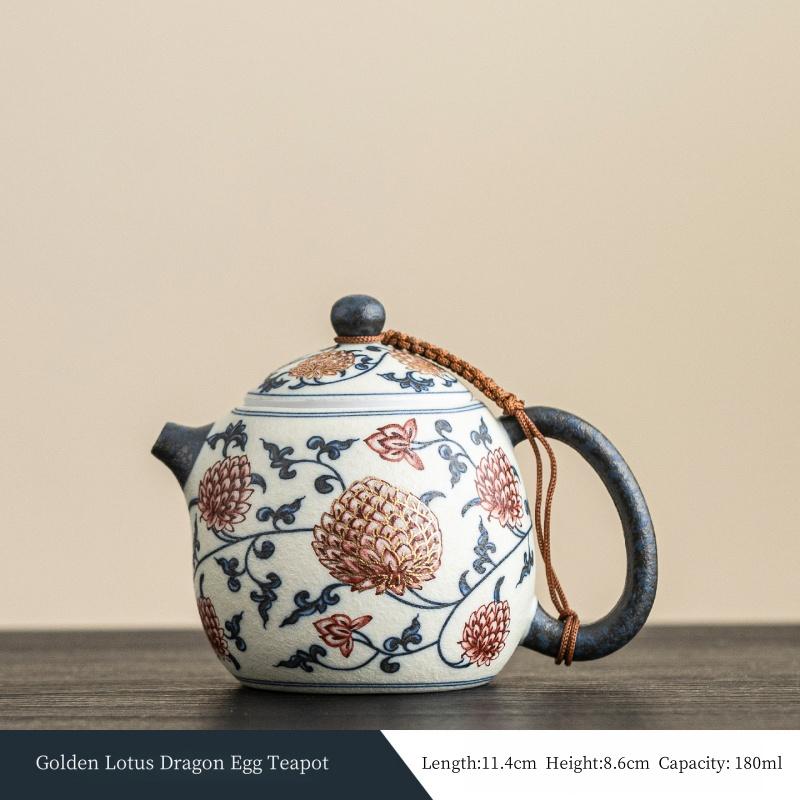 180ml Blue And White Retro Glazed Red Lotus Teapot Chinese Ceramic Tea Kettle Tea Ceremony Tea Maker Kung Fu Tea Pot