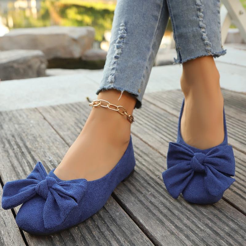 Fashion 2025 Summer New Shallow Flat European and American Single Shoes Women's Plus Size Bow Square Toe