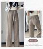 Ribbed Elastic Waist Casual Sizes [DAY CLOTHDaycloth] Women's Fleece-Lined Wide-Leg Pants, M-2XL, Fall/Winter (JP, Alphabet, M, Khaki)