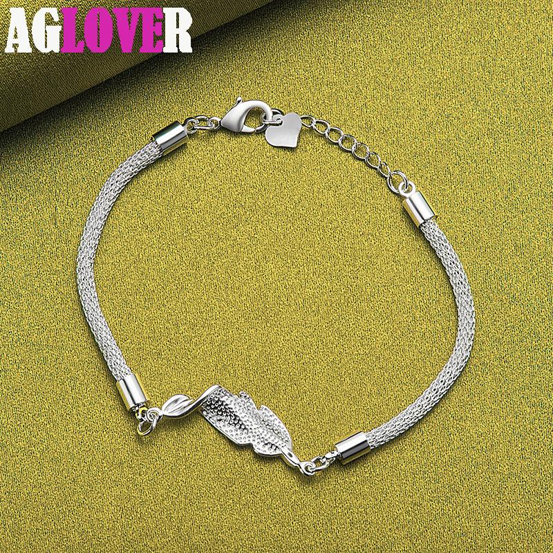 925 Sterling Silver Net Snake Heart Chain Bracelet Jewelry