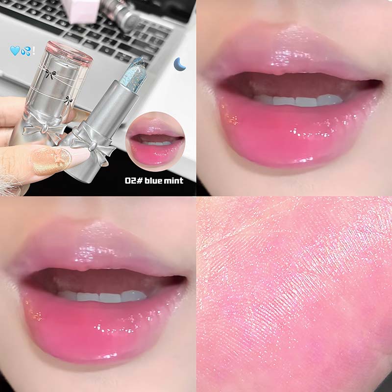 Trois Couleurs Nœud Papillon Rouge à Lèvres Changeant de Température Texture Gelée Baume à Lèvres Hydratant Pour Maquillage Quotidien