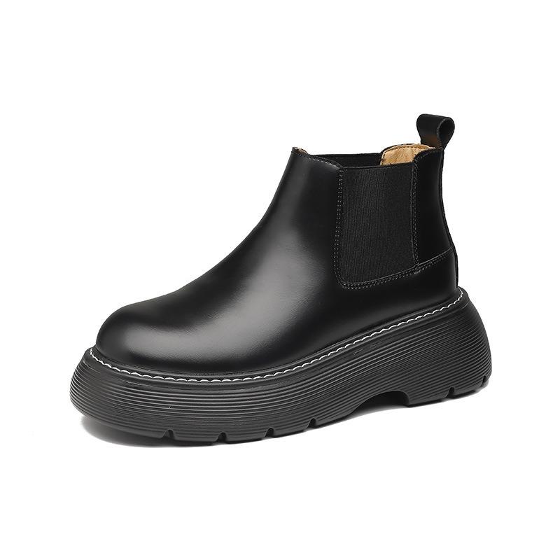 Cigarette boots women's autumn and winter new soft leather platform short boots velvet Chelsea boots British Martin boots