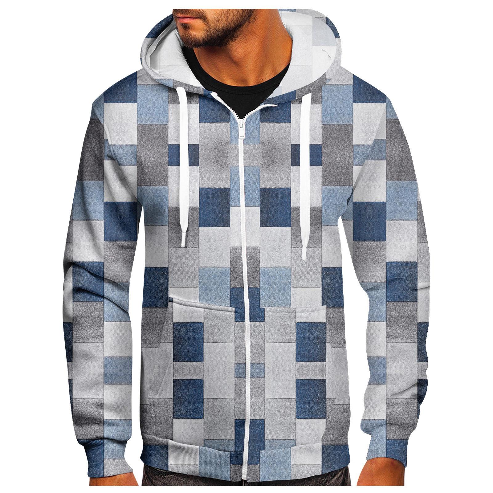 

Мужской свитер на молнии, пальто, модный свитер с капюшоном и принтом L синий