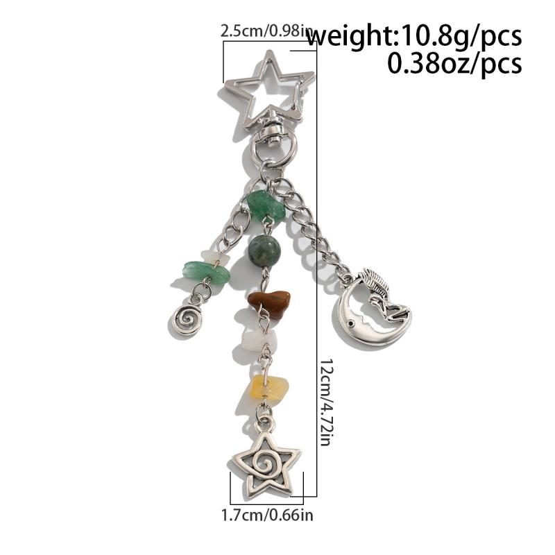 Y2K Exquisite Stylish Stars Sun Moon Key Chains For Women Glass Bead Stone Bags Key Rings Accessories Couple Keychains Jewelry