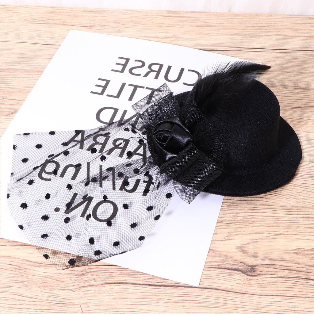 1PC Hat Flower Vintage Black Feather 
