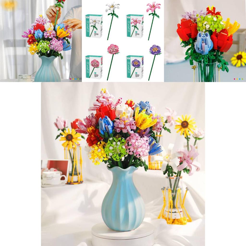 Bezauberndes Blumen-Bausteinset, kompatibel mit hochwertigem Miniaturspielzeug