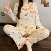 Lotus Leaf Lace Cute Panda Lazy Wind Girl Pajamas Autumn and Winter New Imitation Cotton Long-sleeved Suit Loungewear