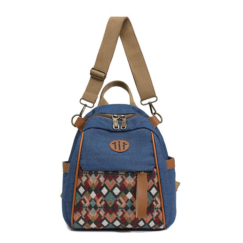 Vintage Color Block Backpack Ethnic Embroidery Shoulder Bag Large Capacity Backpack