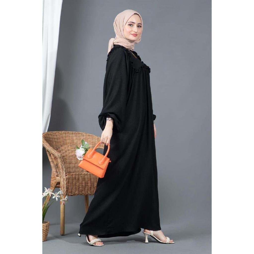 Ruffled Robe Wrap Dress-black