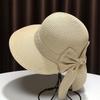 Straw Hat Women's Summer Sunshade Seaside Beach Hat Sunscreen Bow Dome Hat Pastoral Tide Big Edge Dome Basin Hat