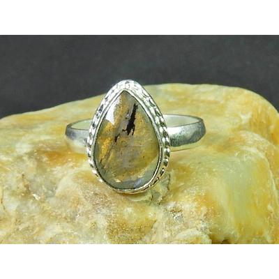 Natural Labradorite 925 Sterling Silver Pear Handmade Vintage Ring US-6.5 MK-59