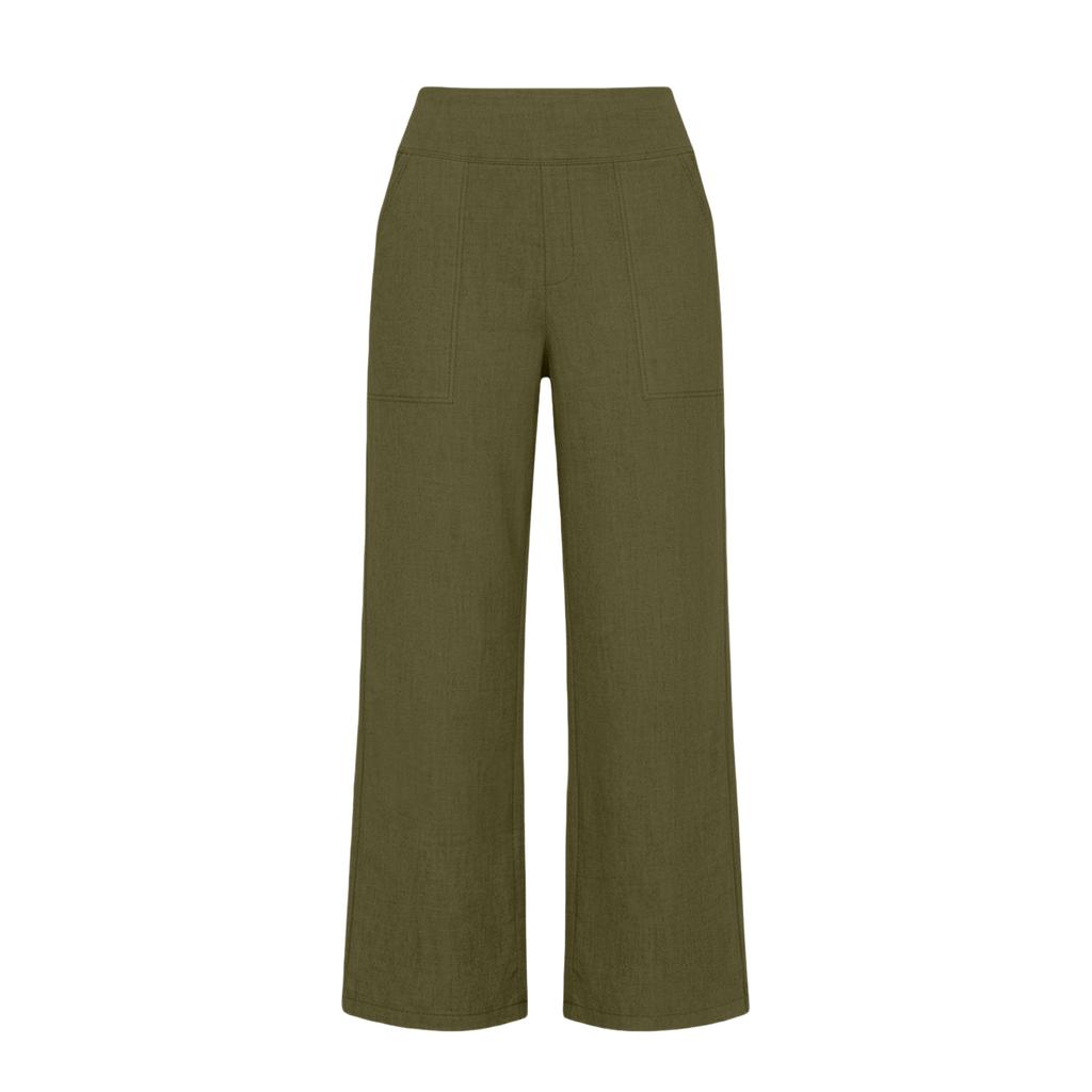 Women's Fashionable Loose-Fit Pocket Cotton-Linen Blend High-Waisted Wide-Leg Pants Casual Cropped Trousers