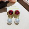 Diamond-inlaid Round Water Drop Light Luxury Jewelry Sets Women Pearl Earrings Versatile High-end Fashion Necklace French Retro