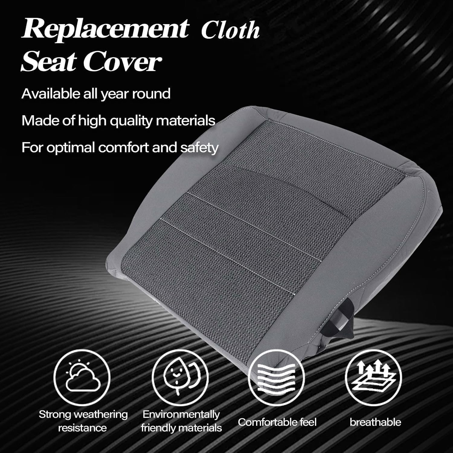 

SecosAutoparts Driver Side Bottom Replacement Cloth Seat Cover Diesel Gray #X8 Compatible with Dodge Ram 1500 2500 3500 4500 5500 2013 2014 2015 2016