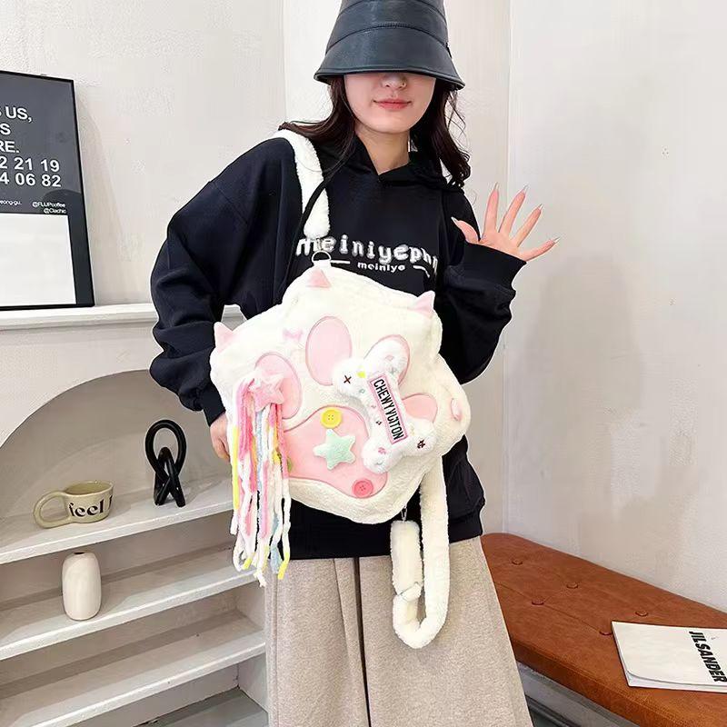 Cute Hot Cute Kawaii Cat Paw Plush Backpack Soft Furry Cartoon Bag With Adjustable Straps Fashion Purse For Women Girls Holiday Gifts