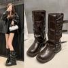 Pile Pants Tube High Knee Retro Belt Boots Knight Boots Thin New 2025 But Buckle Autumn and Winter Boots Women
