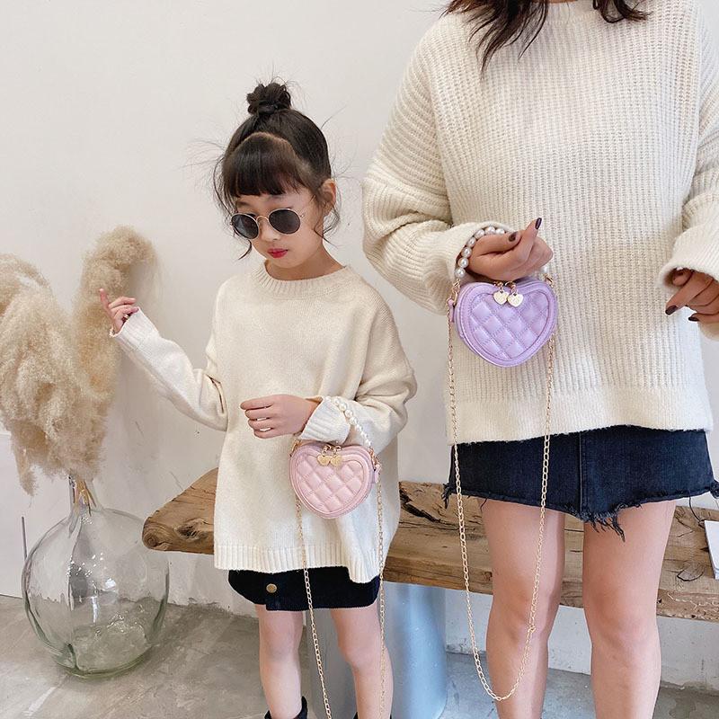 Adorable Heart-shaped Mini Crossbody Bag For Kids With Stylish Pearl Handle In Various Colors