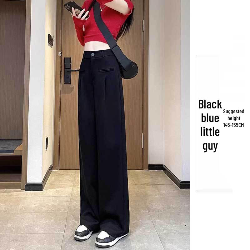 Petite Gray Wide Leg High Waist Pants for Women - Spring/Autumn