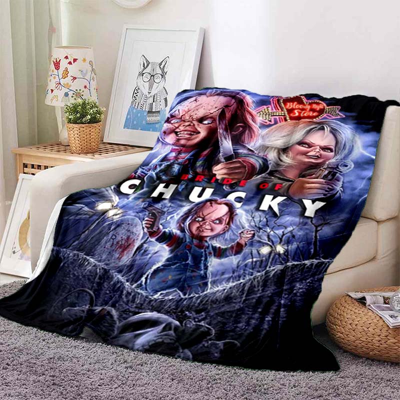 Chucky Child's Play Horror Movie Print Flannel Blanket Cozy Warm Throw Bedroom Sofa Birthday Present Indoor Home Holiday Decor