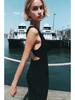2025 Spring Sleeveless Slim Fit Midi Dress with Draped Collar and Back Tie Detail - European & American Style Women's Fashion