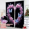 Set Of 2 Flat Printing Window Drapes Neon Heart Butterflies Roses Glow Digital Printed Polyester Birthday Party Curtain Made