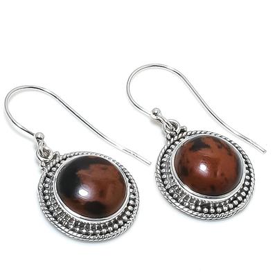Natural Mahogany Obsidian Gemstone 925 Solid Sterling Silver Earring 1.25" I8N71