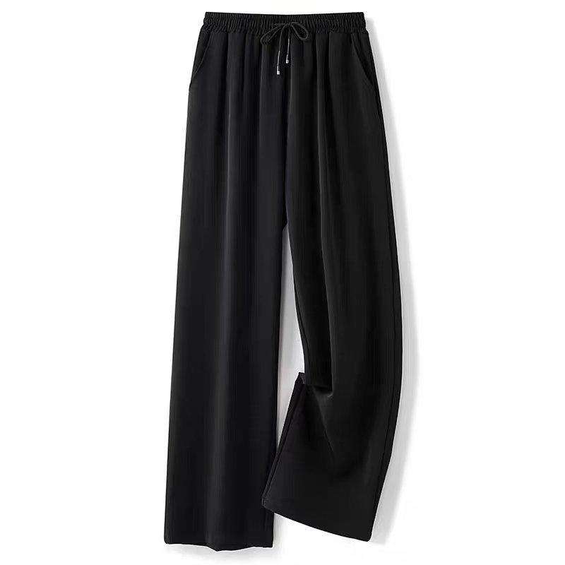 

Мужские широкие брюки из высококачественного шелка Ice Silk - весна/лето 2025 г., эластичный пояс, свободный прямой крой 5XL чёрный