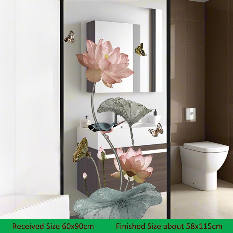 

Большие китайские наклейки на стену в виде лотоса – двухсторонние прозрачные съемные декоративные наклейки из ПВХ для окон, ванной комнаты, стеклянной витрины, домашнего декора, отклеиваются и приклеиваются 60x90cm