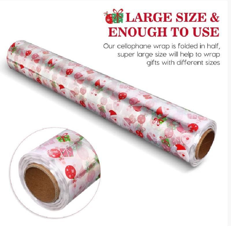 Christmas Wrap Cellophane Roll Santa Claus Pattern Gift Flowers Wrapper Paper