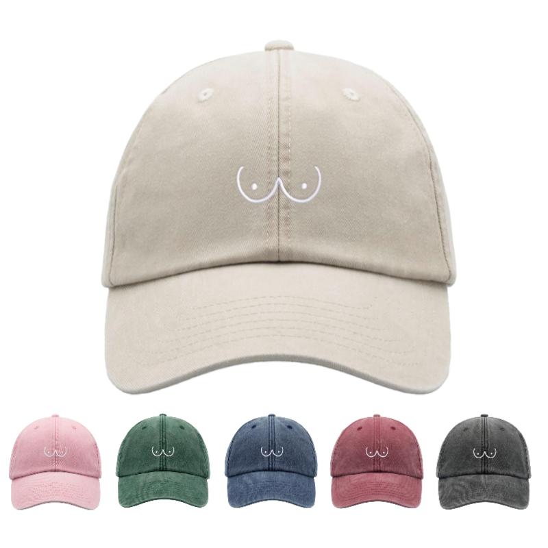 1pc Boobs Cartoon Baseball Caps Vintage Washed Unisex Dad Hat Low Profile Adjustable Faded Sports Sun Hiking Summer Holiday