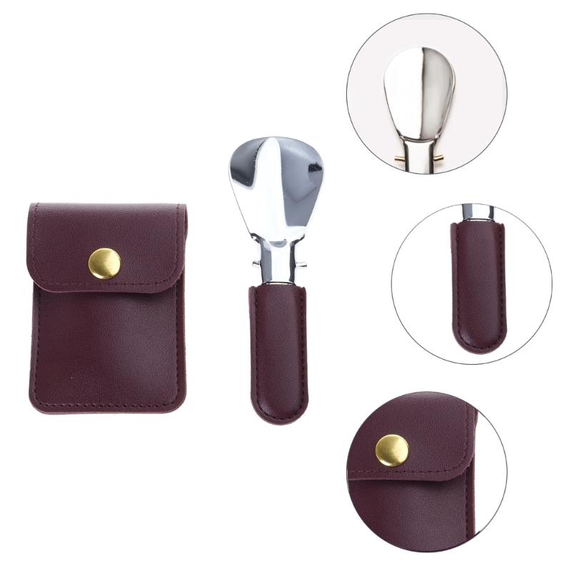 Calzador Plegable Portátil de Acero Inoxidable con Agarre Ergonómico de Cuero Calzador Portátil para el Hogar, Oficina, Viajes
